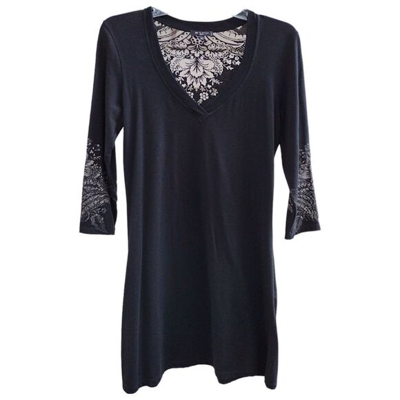 ETRO Burnout Cotton Blend V-Neck Mini Dress, 3/4 Sleeves, Size IT 44, US (8-10) - Picture 3 of 7